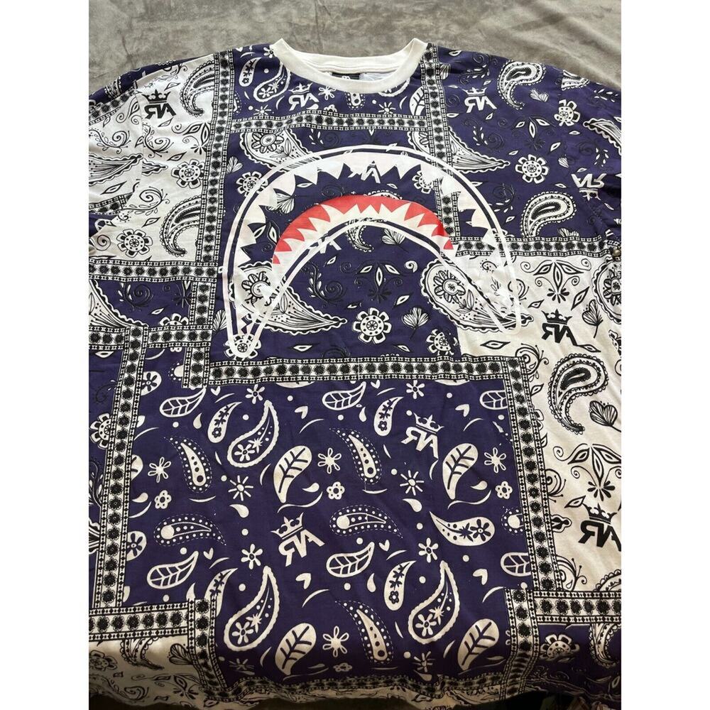 Vintage Cyber Y2K Men's Red Ape blue red‎ banadana paisly Eagle T-Shirt 4xl